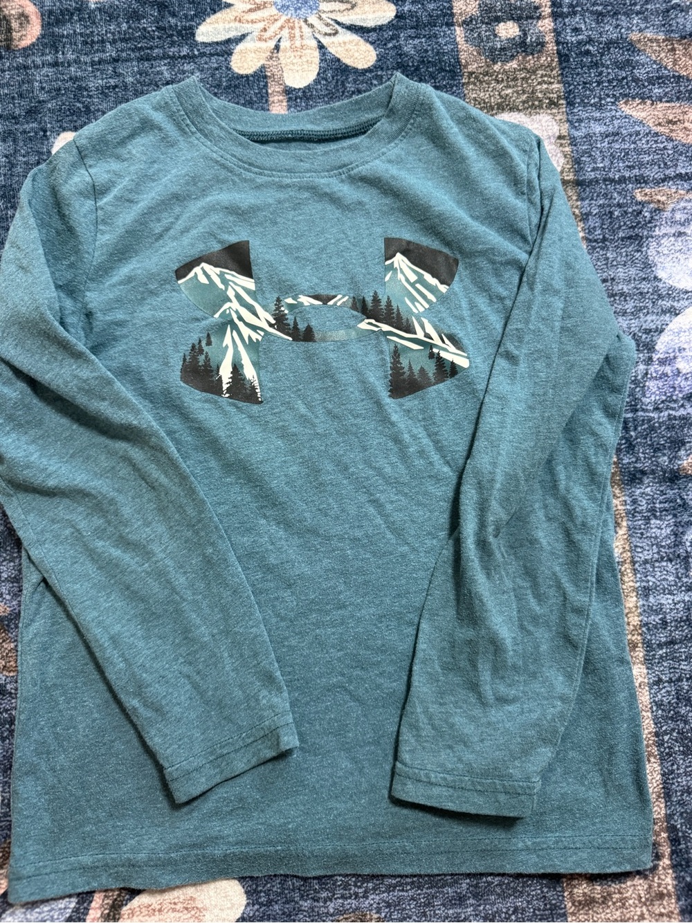 Under Armour Teal Long Sleeve Logo Tee with Mountain Graphic